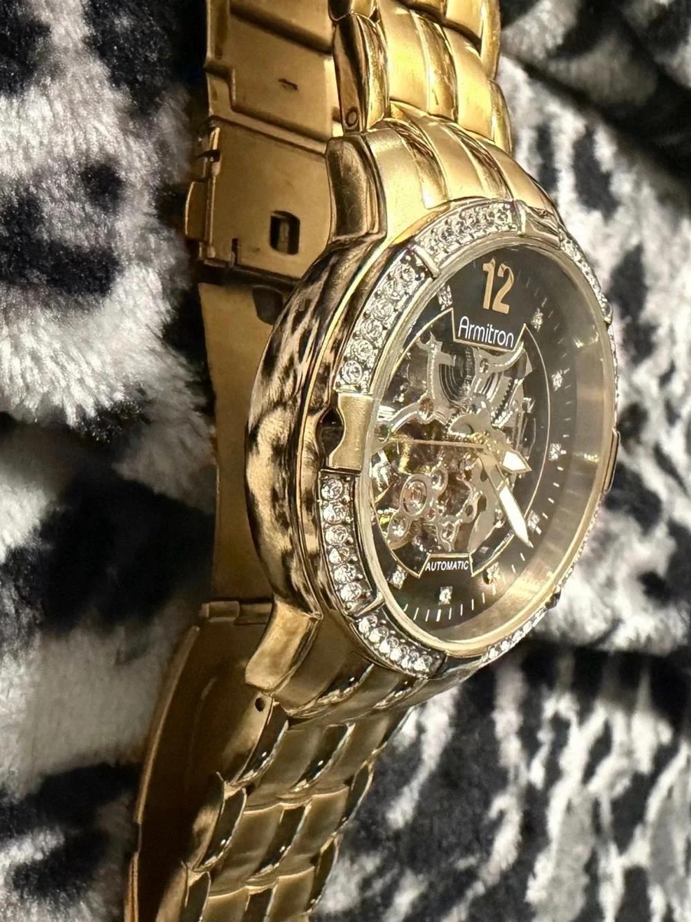 Armitron Gold-Tone Automatic Skeleton Watch with Crystal Bezel